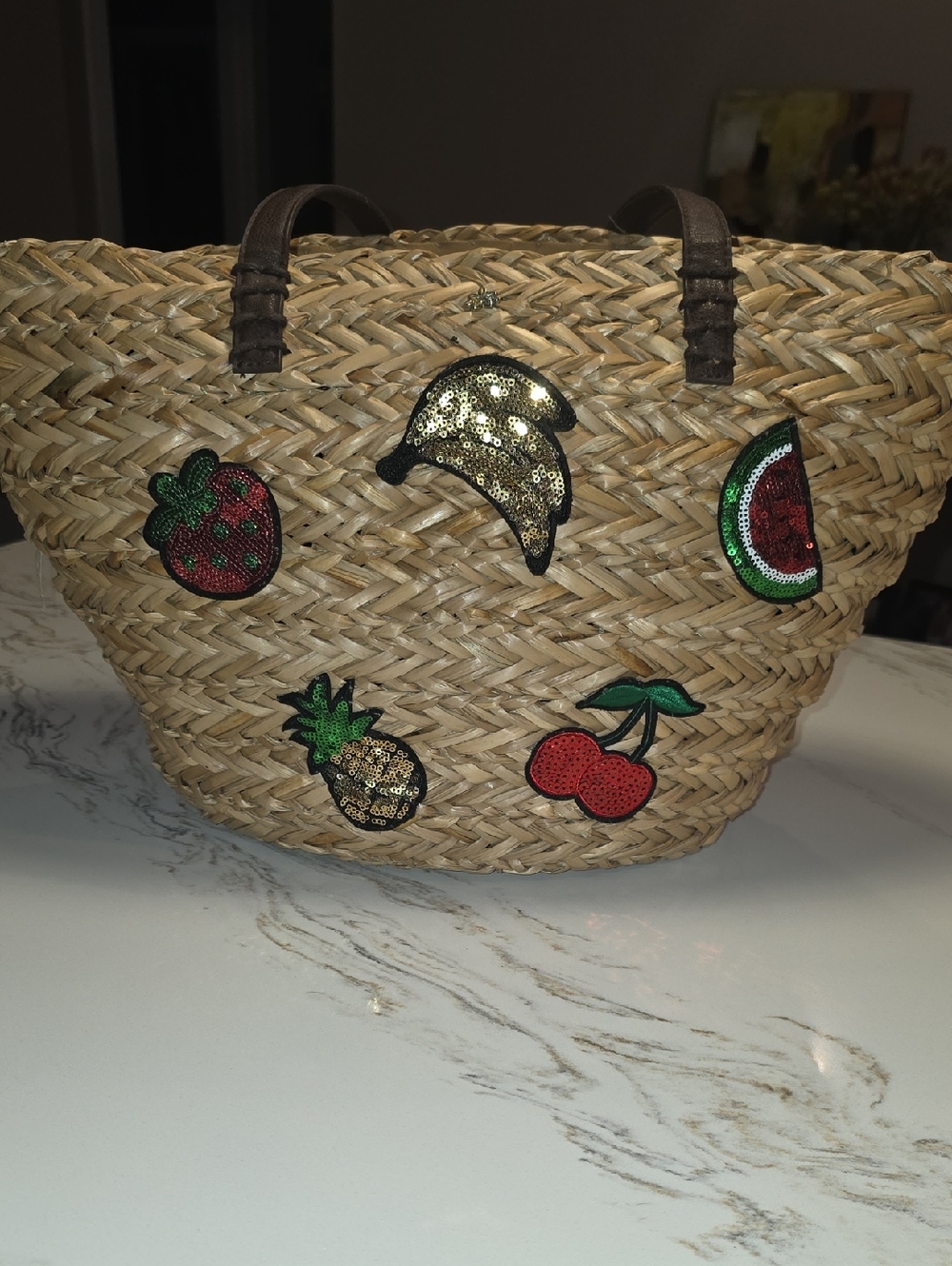 Cappelli woven Straw Fruit Patch Tote Bag - Natural with Red & Gold Accents